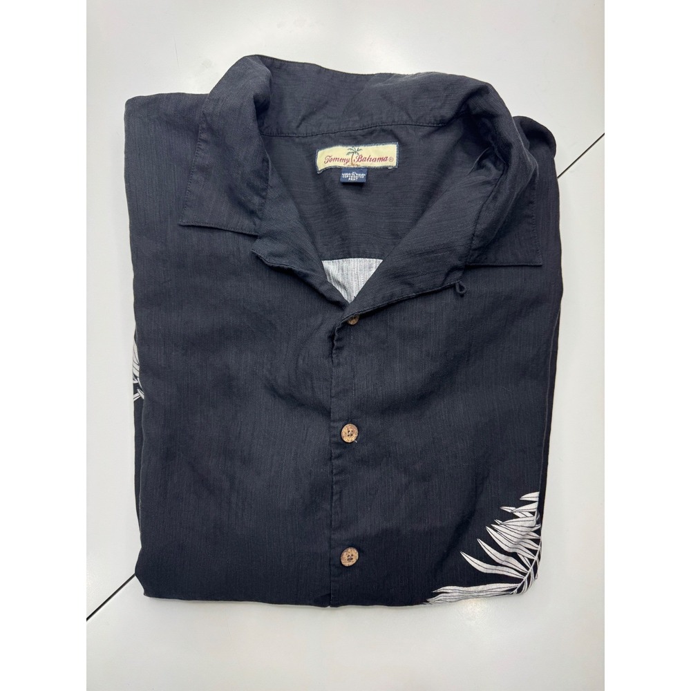 Tommy Bahama Mens XL Black 100% Silk Palm Leaf Shirt Short Sleeve - Picture 2 of 11